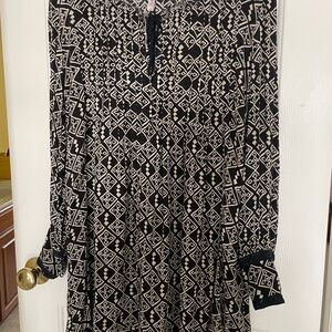 Free People Black and Cream Geometric Long Sleeve Dress